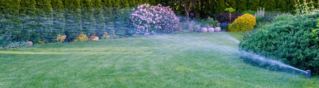 sprinklers watering lawn